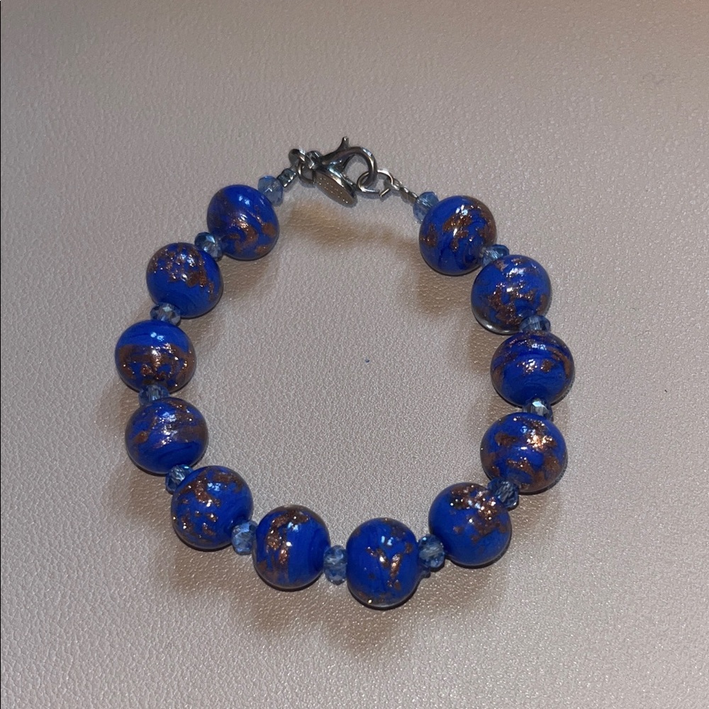 Murano Glass Kids Blue and Gold Beaded Bracelet Made in Italy